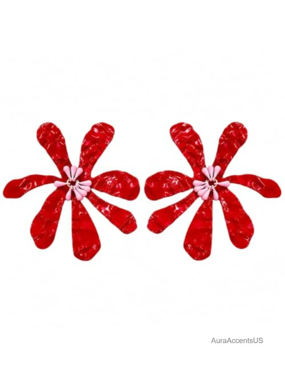 Oversized Red Floral Drop Earrings for Women, Bold Statement Earrings